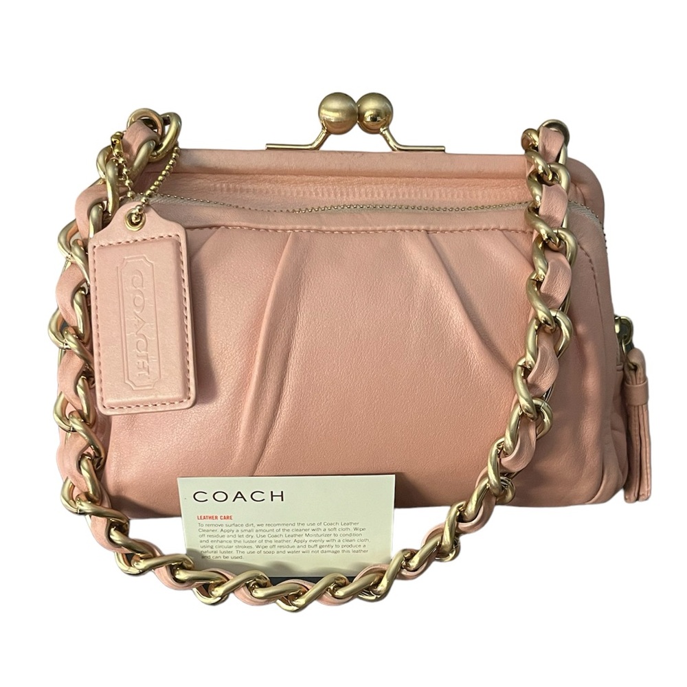 Coach Parker Pearl Pink Leather Clutch Handbag EUC 13621